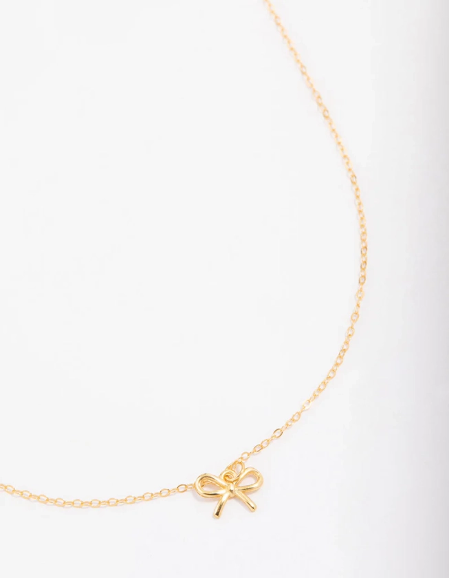 Gold Plated Sterling Silver Bow Pendant Necklace