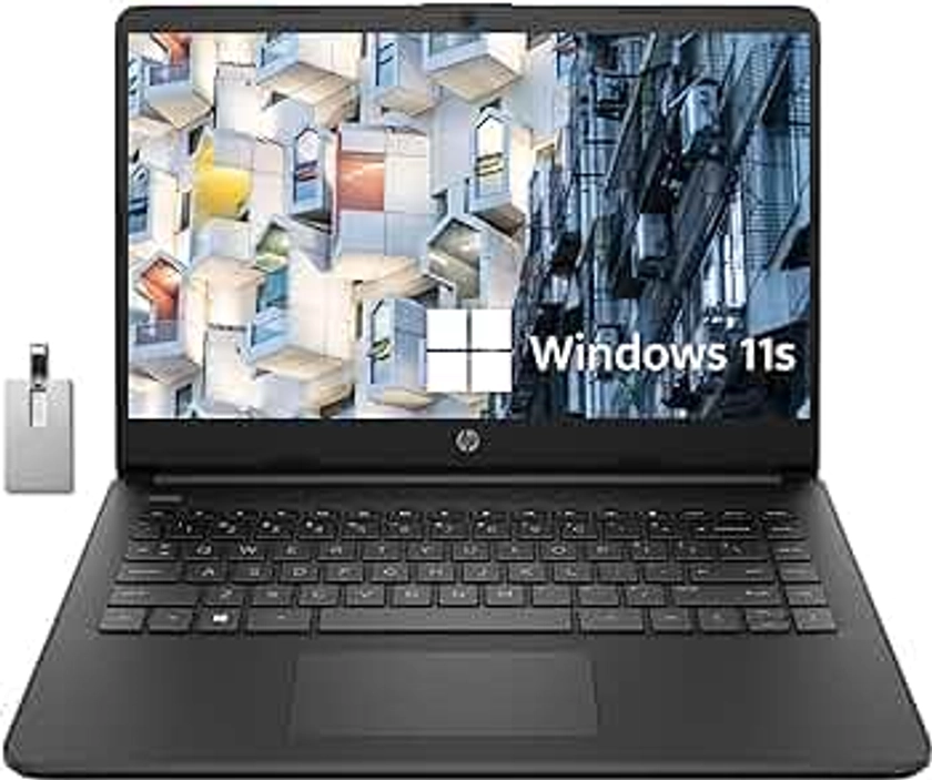 HP Premium Stream 14" HD BrightView Laptop, Intel Celeron N4120, 8GB RAM, 64GB eMMC Storage, UHD Graphics, HD Webcam, 1 Year Office 365, Bluetooth, WiFi, HDMI, Win 11s, Black, 32GB Hotface USB Card