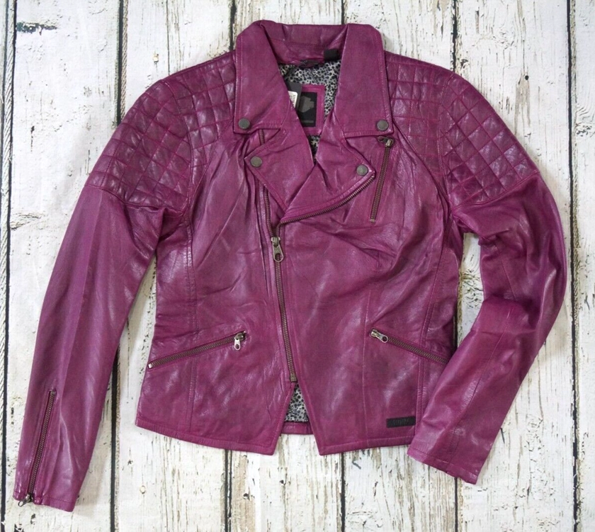 Harley Davidson Women Quilted Purple Lambskin Leather Biker Jacket S 97119-16VW