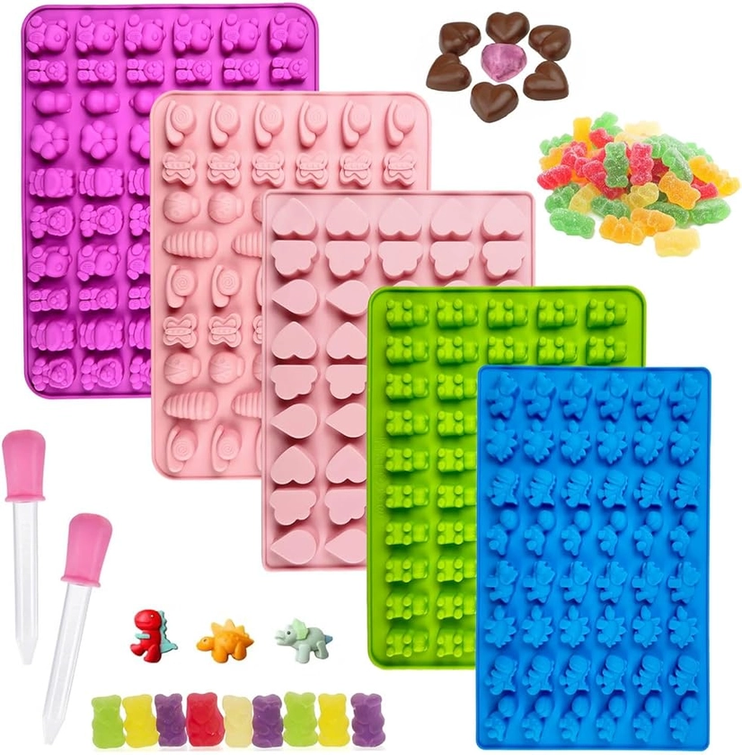 5 Pièces Moule Bonbon, Réutilisable Moule Gummies, Moule Silicone Bonbon avec Compte Gouttes, Moule a Bonbon, Moule Bonbon Silicone Convient pour Faire Chocolat Glaçons Biscuits Bonbons