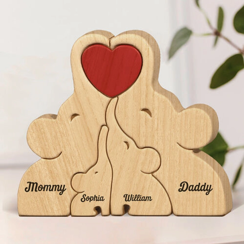 Personalized Elephant Wooden Family Puzzle For Loved Ones - Trovegift.com