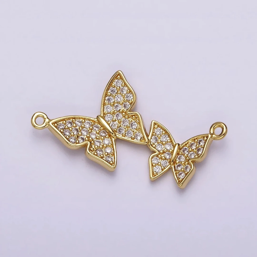 24K Gold Filled Double Butterfly Mariposa Micro Paved CZ 26.5mm Connector Mommy and Me Jewelry Inspired Y756 - Etsy