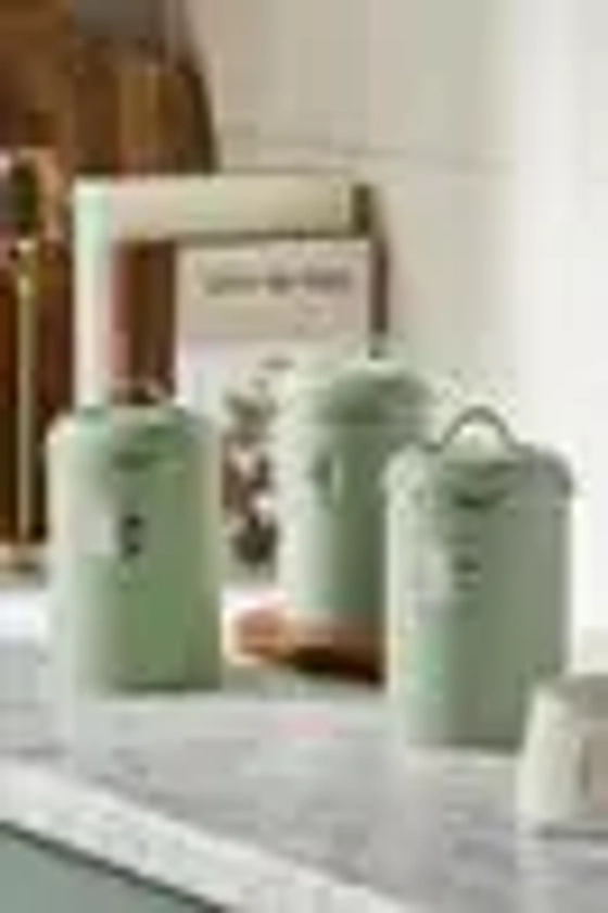 Set of 3 Sage Green Badge Storage Jars