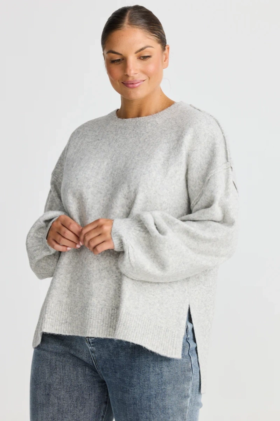 Core Oversized Knit Jumper - Grey Marl
