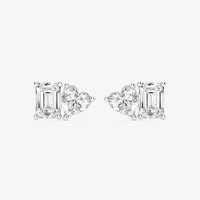 2 ctw Emerald and Heart Lab Grown Diamond Two Stone Stud Earrings - Grownbrilliance