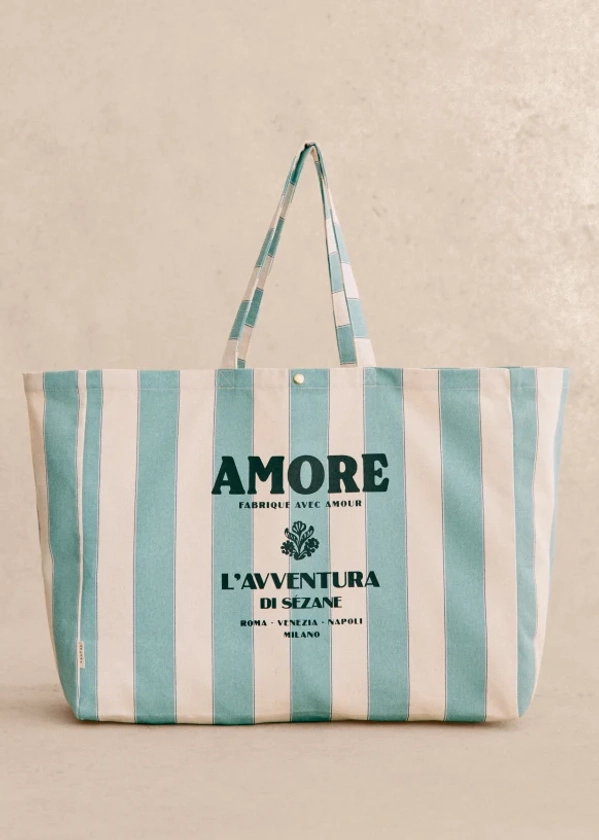 Tote Bag Maxi - Amore - Bleu  - Coton recyclé - Sézane