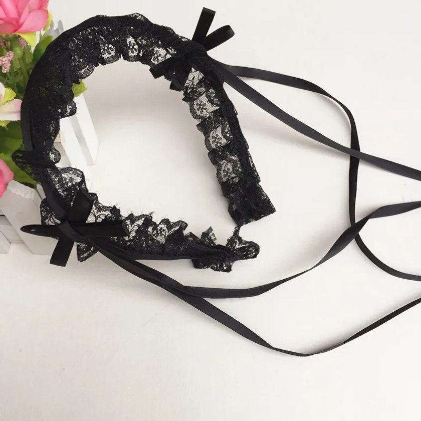 Cinta de lazo de encaje japonés Lolita para niña, tocado de Lolita, diadema para la cabeza, accesorios para el cabello de Cosplay de Anime - AliExpress