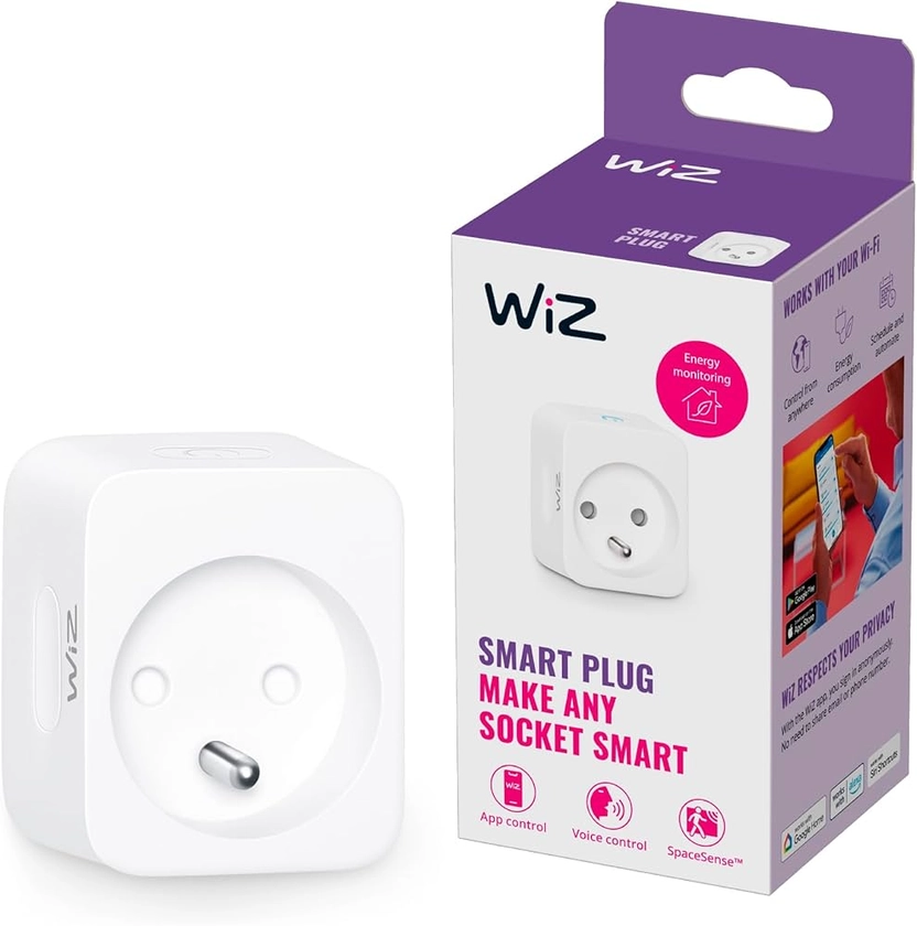 WiZ, prise connectée Wi-Fi avec mesure consommation, fonctionne avec Alexa, Google Assistant et Apple HomeKit