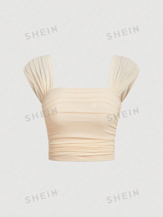 SHEIN MOD Solid Color Pleated Square Neck Camisole