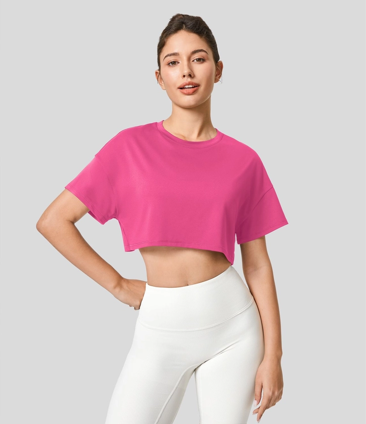 Women’s Short Sleeve Cropped Loose Dance Sports Top - Halara 