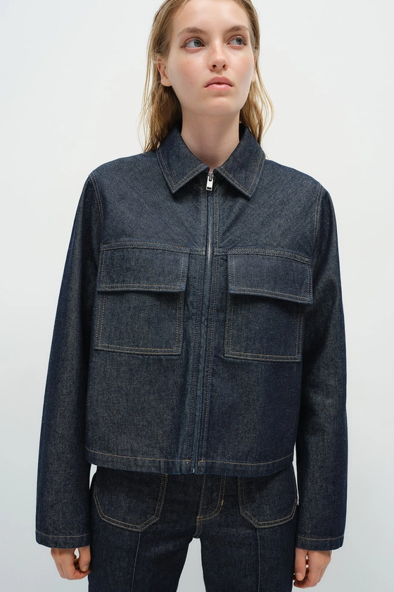 Veste en denim - Manches longues - Longueur classique - Bleu denim foncé - FEMME | H&M FR