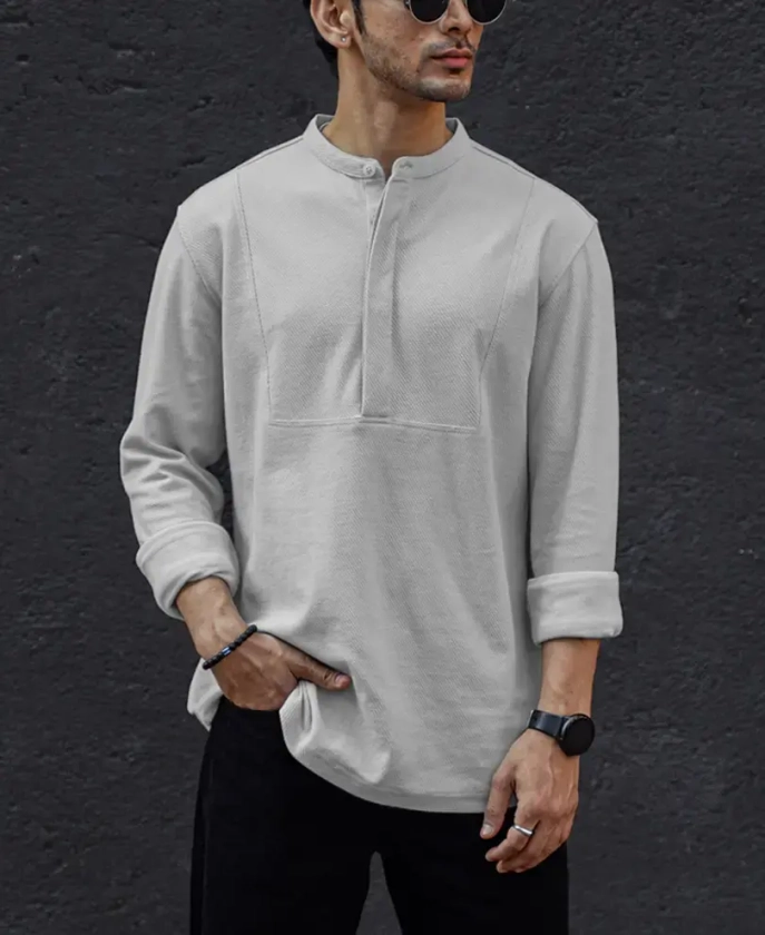 Light Grey Plain Full Sleeves T Shirt