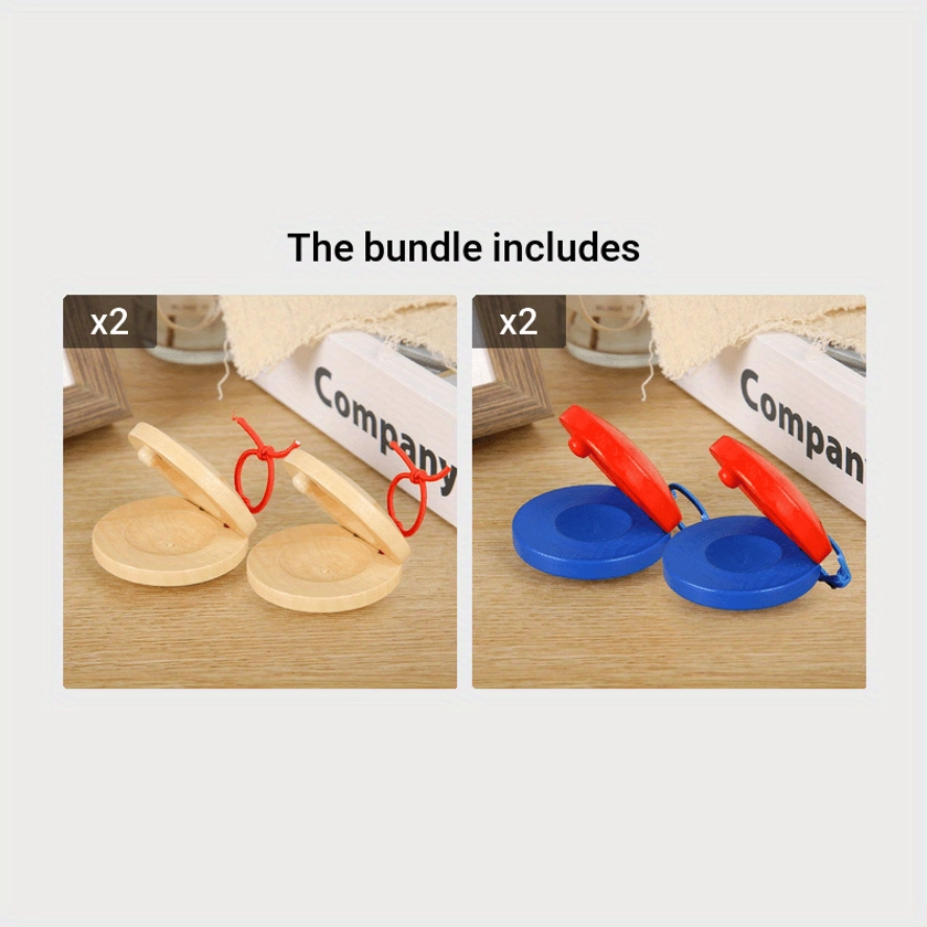 2pcs Castanets Wood Percussion Orff Music Instrument Adults Fingers Castanets With String