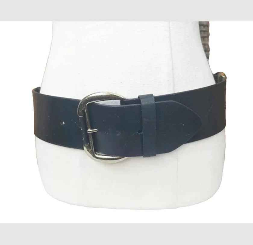 Wide black leather belt Sportscraft waist 74-84 cm