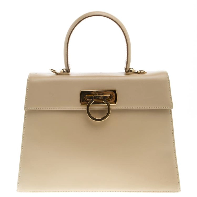 Salvatore Ferragamo Beige Leather Kelly Top Handle Bag Salvatore Ferragamo | The Luxury Closet