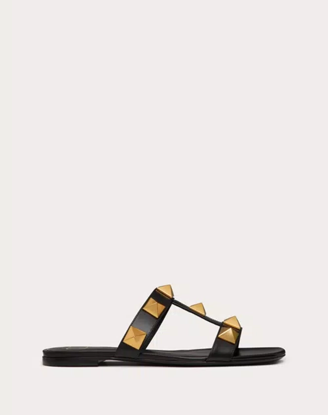 Rockstud Flat Slide Sandal for Woman in Black | Valentino US