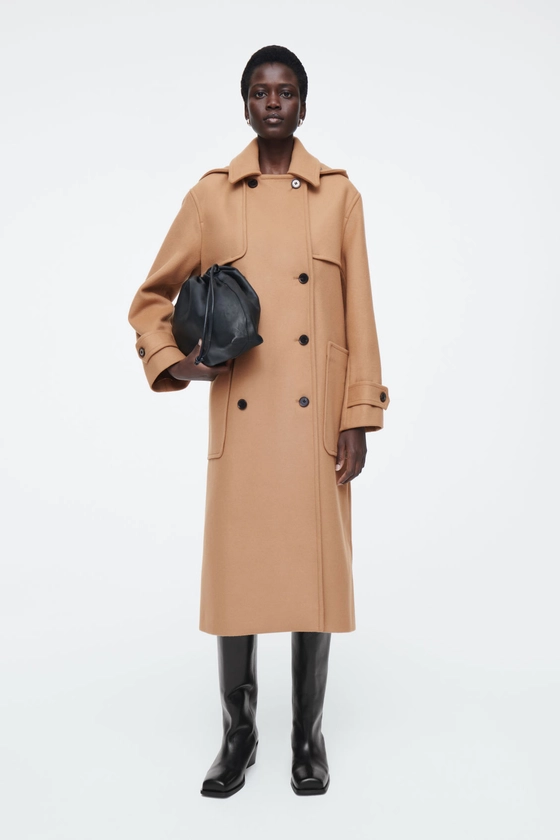 HOODED WOOL DUFFLE COAT - CAMEL - COS