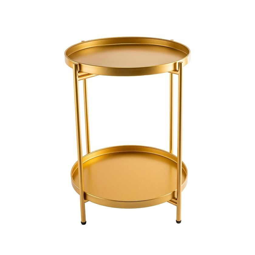 2 Tier Tray Metal End Table, Small Round Side Table Sofa Side Table Round Gold