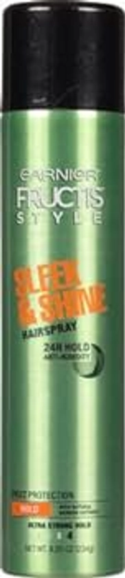 Garnier Fructis Style Sleek and Shine Anti-Humidity Hairspray, Ultra Strong Hold, Frizz Protection 8.25 Oz, 1 Count (Packaging May Vary)