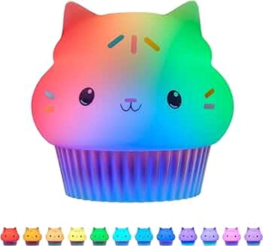 Lights by Night Gabby's Dollhouse Cakey Cat Squishy, Night Light, Color-Changing Table Lamp for Children's Bedroom, Bathroom, Playroom, Battery Option, USB Powered - 78941