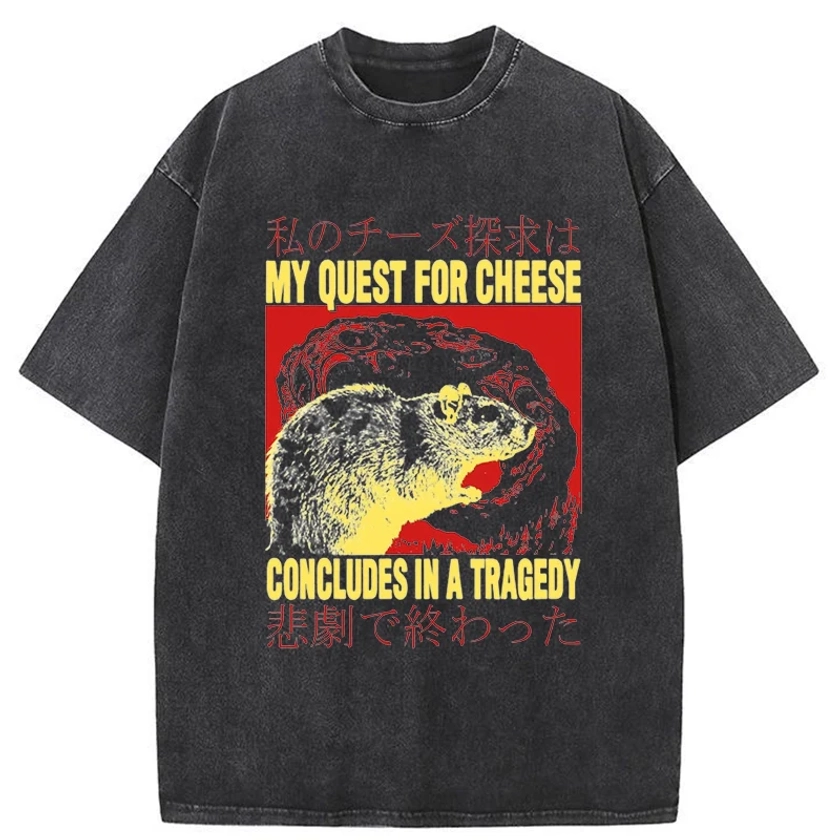 Tokyo-Tiger My Quest For Cheese Rat Japanese Washed T-Shirt Sale