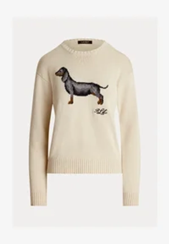 INTARSIA KNIT DACHSUND COTTON SWEATER - Pullover - mascarpone cream