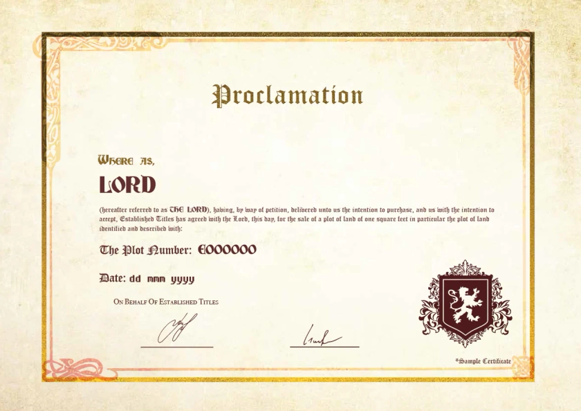 Established Titles | Become a Lord Today