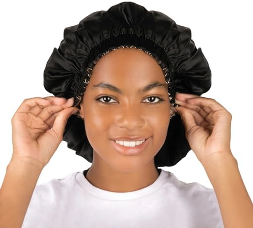 RAHELA 100% Mulberry Silk Bonnet for Sleeping Curly Hair, Double Silk Hair Bonnet for Sleeping, Bonnet for Women Natural Hair