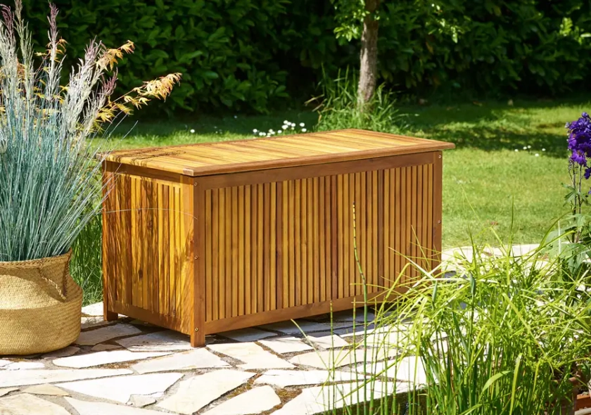 Coffre de jardin 300L en bois d'acacia avec bâche