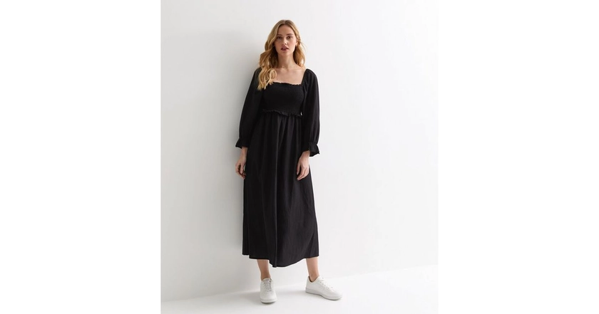 Black Square Neck Midi Dress | New Look