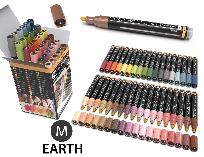 36 Acrylic Paint Pens Skin and Earth Tones (Pro Color Series Marker Se