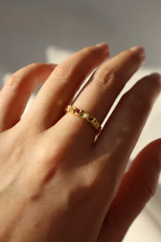 18K Gold Vermeil Color Gems Ring
