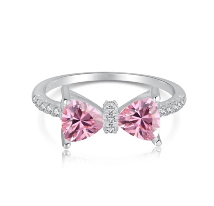 Sterling silver pink bow ring
