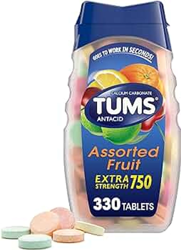 TUMS Chewable Antacid Tablets for Extra Strength Heartburn Relief, Great for a Summer BBQ - Assorted Fruit Flavors - 330 Count