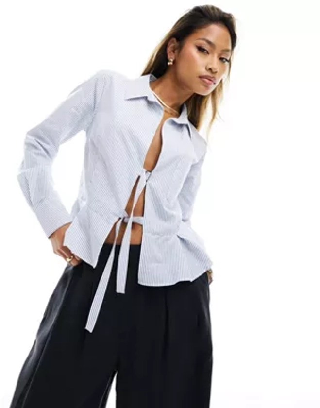 ASOS DESIGN slim shirt with buckle detail in stripe | ASOS