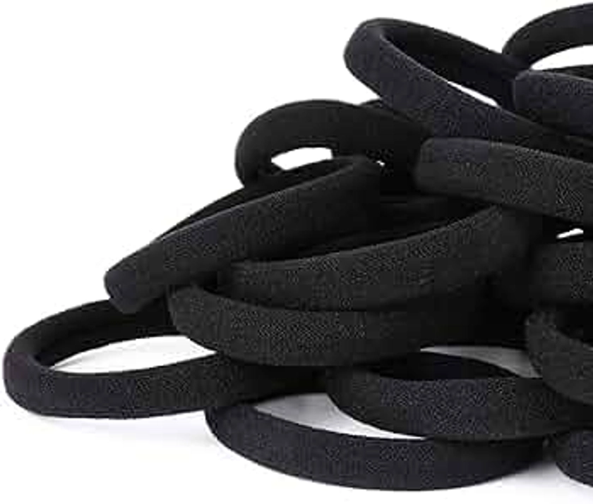 50PCS Black Hair Ties for Women, Cotton Seamless Hair Bands, Elastic Ponytail Holders, No Damage for Thick Hair, 2 Inch in Diameter, by Nspring