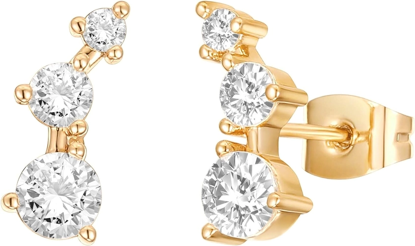 PAVOI 14K Gold Plated Cubic Zirconia Ear Crawler Earrings - Faux Diamond Arrow Ear Climber Fashion Earrings for Women