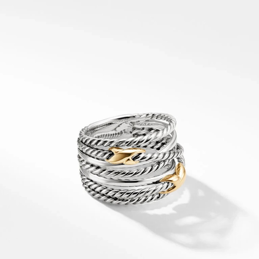 David Yurman | Double X Crossover Ring with 18K Yellow Gold