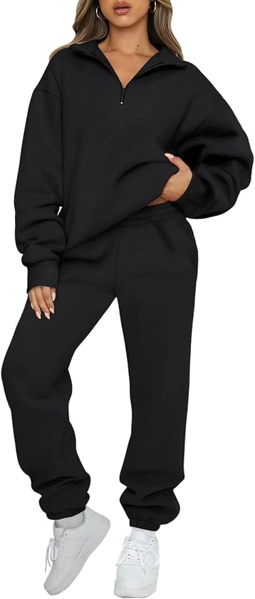 AUTOMET Women's Sweatsuits 2 Piece Outfits Long Sleeve Half Zip Pullover and Baggy Sweatpants with Pockets