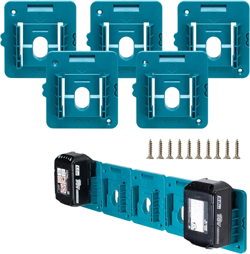 5 Pack Battery Holder for Makita 18V Battery Mounts Dock Holder Fit for BL1860 BL1850 BL1840 BL1830(w/10 Screws)
