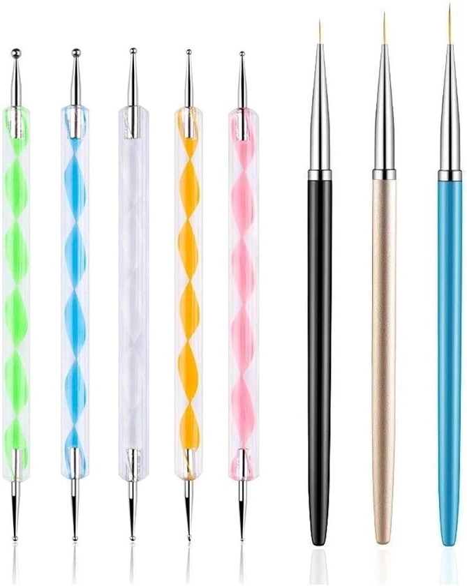 5PCS Dotting Pens with 3 PCS Nail Painting Brushes, Nail Art Design Tools