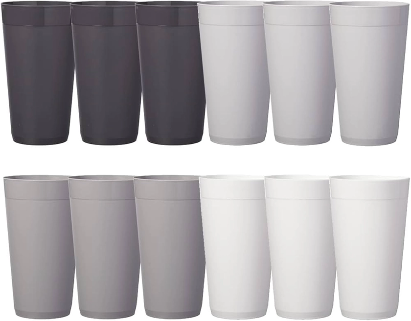 US Acrylic Newport 20 ounce Unbreakable Plastic Stackable Water Tumblers in Grey Stone | Set of 12 Drinking Cups | Reusable, BPA-free, Made in the USA, Top-rack Dishwasher and Microwave Safe