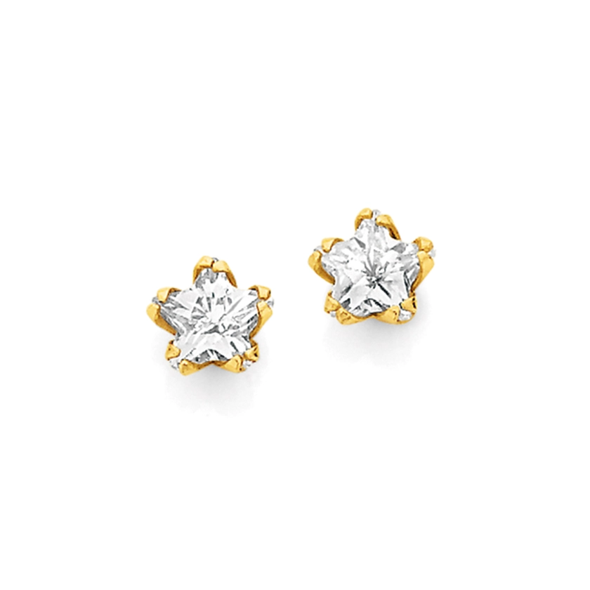 9ct Gold Cz Star Stud Earrings in White | Angus & Coote