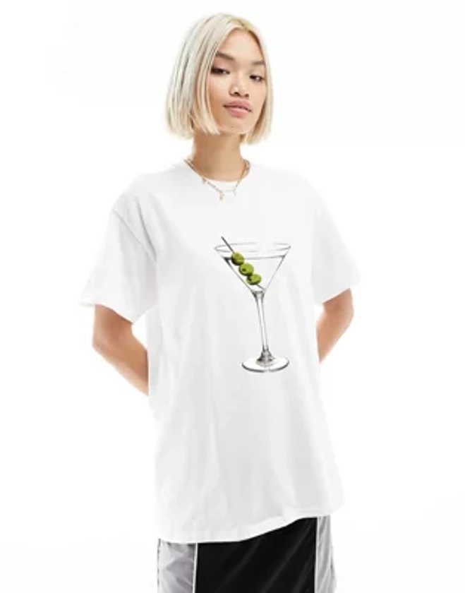 ASOS DESIGN oversized t-shirt with martini drink graphic in white | ASOS