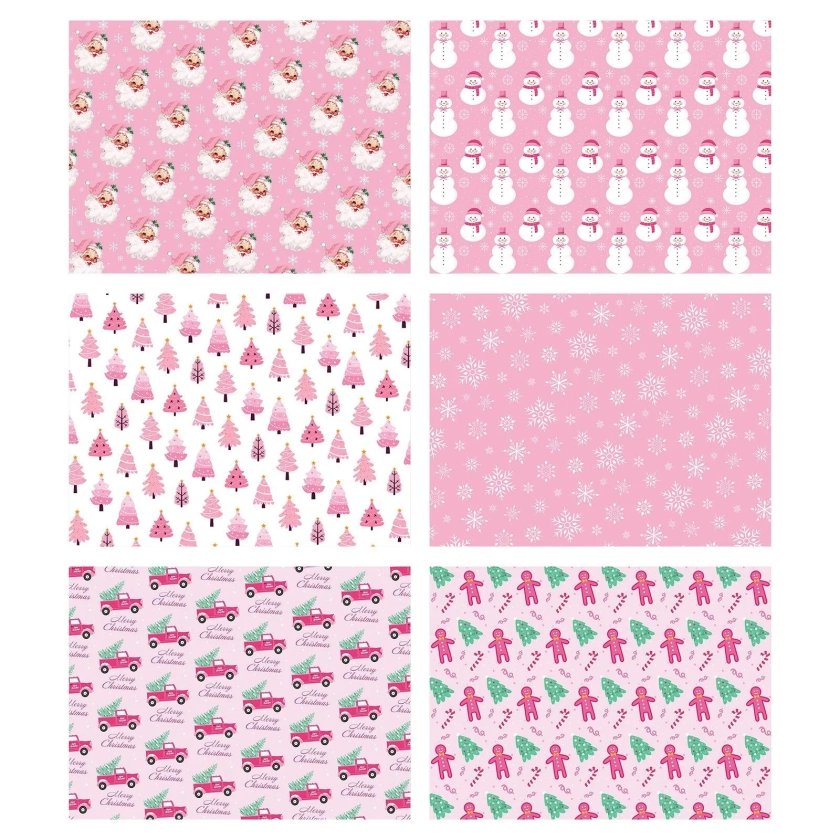 Christmas Bargains! 12Pcs Christmas Gift Wrap Holiday Decorations Snowman Theme Party Supplies Festive Wrapping,Pink