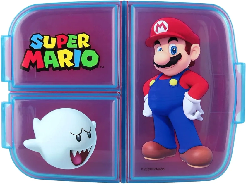 p:os Super Mario - Boîte à déjeuner pour Enfant avec 3 Compartiments - en Plastique avec Fermetures à Clip - pour la Maternelle, l'école et Les Loisirs - Multicolore