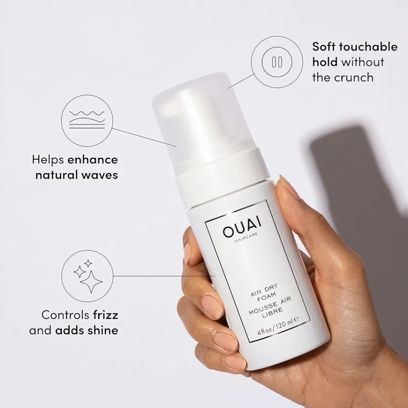 OUAI Air Dry Foam - Hair Mousse for Perfect Beach Waves - With Kale and Carrot Extract to Condition, Detangle and Protect Hair - Paraben, Phthalate and Sulfate Free Hair Styling Products - 120ml