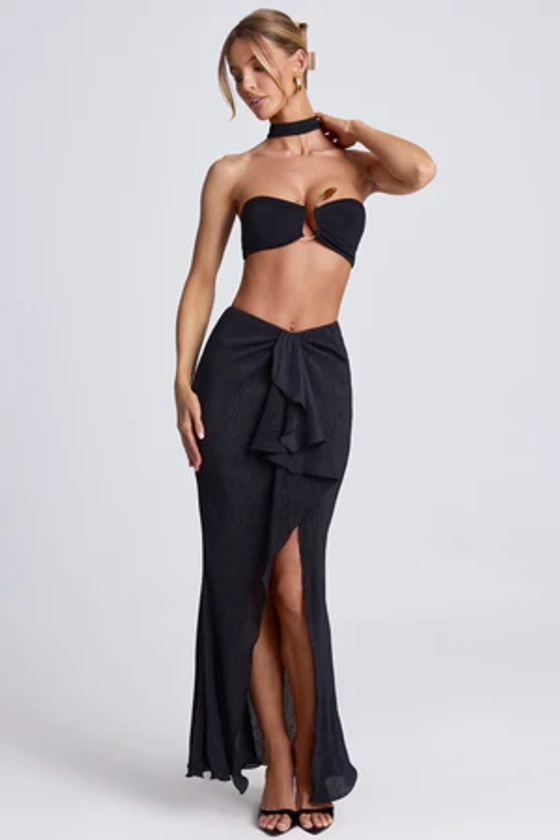 Ruffle-Trim Maxi Skirt in Black