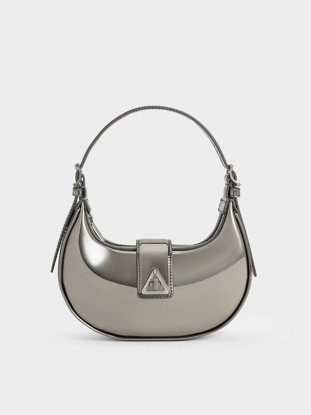 Sac porté épaule à détail métallique Trice étain | CHARLES & KEITH