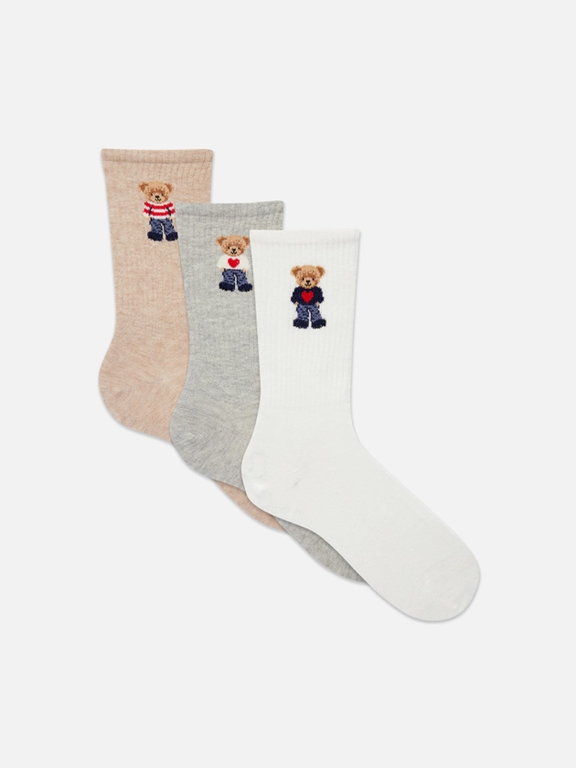 Lot de 3 paires de chaussettes à motif ourson